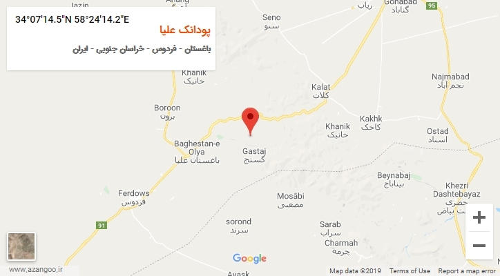 روستای پودانک علیا بر روی نقشه