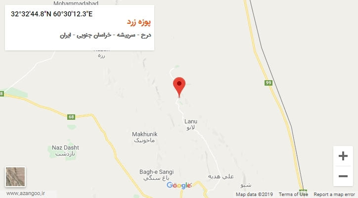 روستای پوزه زرد بر روی نقشه