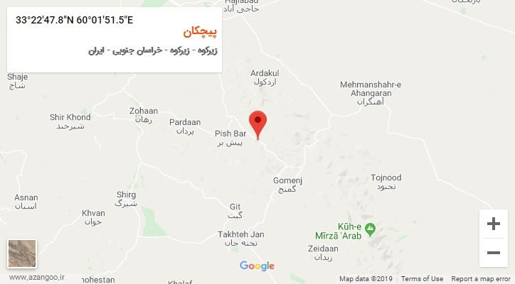 روستای پیچکان بر روی نقشه