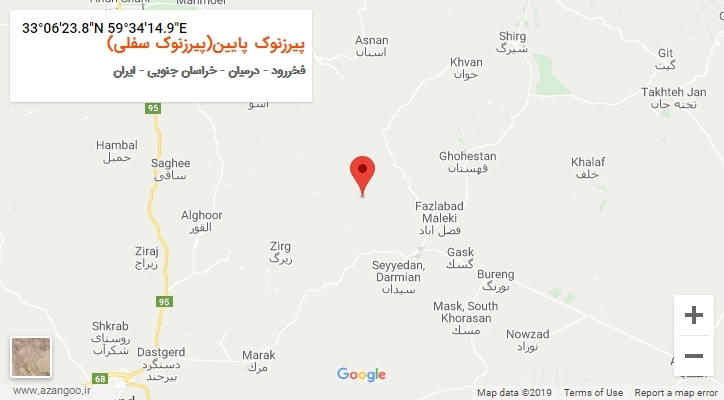 روستای پیرزنوک پایین(پیرزنوک سفلی) بر روی نقشه