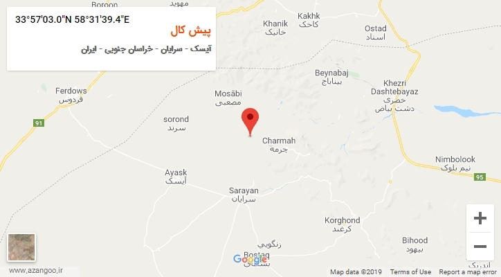 روستای پیش کال بر روی نقشه