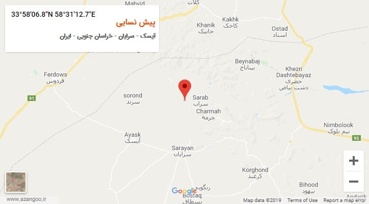 روستای پیش نسایی بر روی نقشه