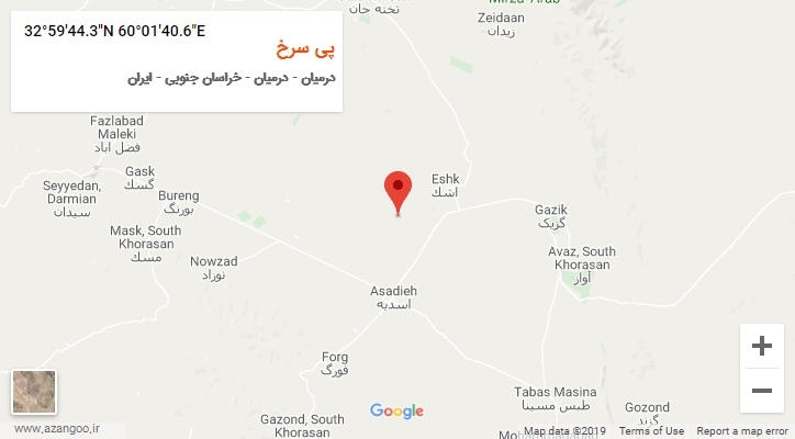 روستای پی سرخ بر روی نقشه