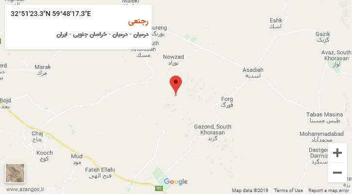 روستای رجنعی بر روی نقشه