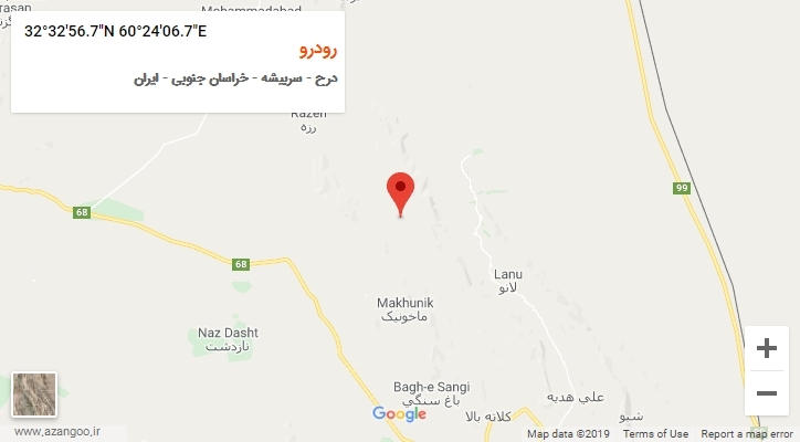 روستای رودرو بر روی نقشه