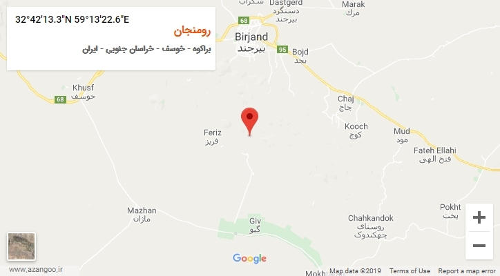 روستای رومنجان بر روی نقشه