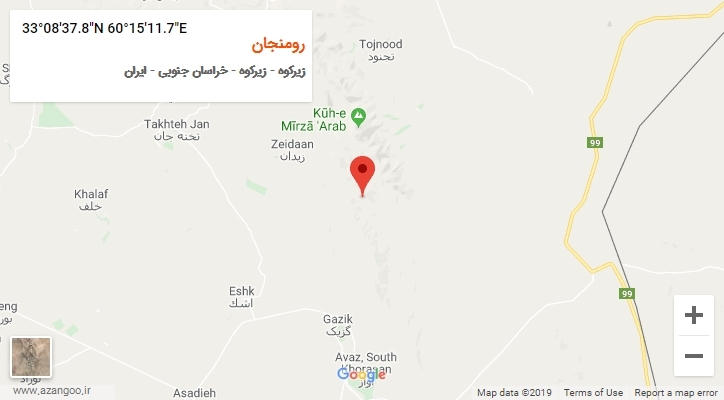 روستای رومنجان بر روی نقشه
