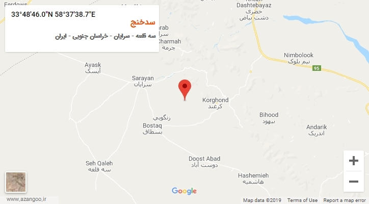 روستای سدخنج بر روی نقشه