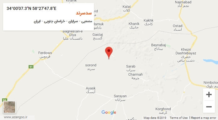 روستای سدسرند بر روی نقشه