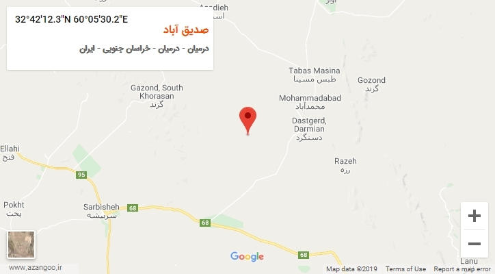 روستای صدیق آباد بر روی نقشه