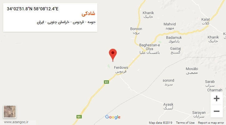 روستای شادکی بر روی نقشه
