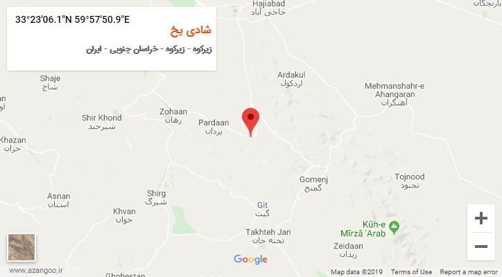 روستای شادی یخ بر روی نقشه