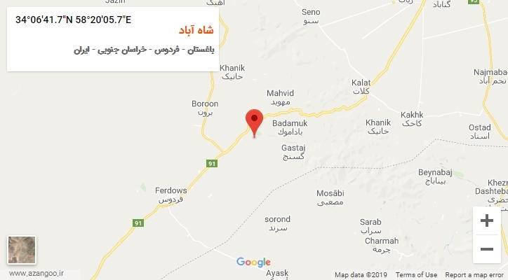 روستای شاه آباد بر روی نقشه