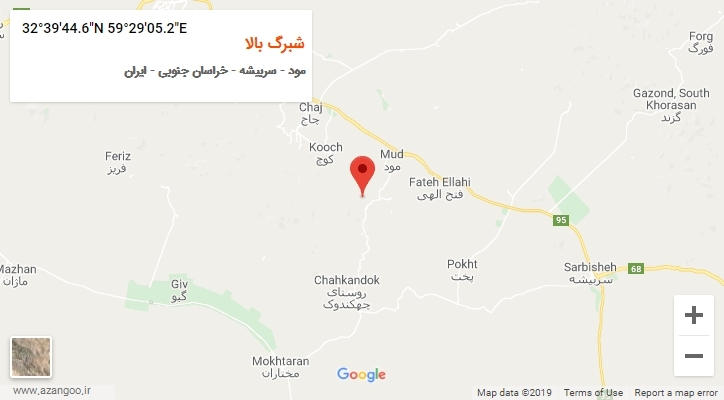 روستای شبرگ بالا بر روی نقشه