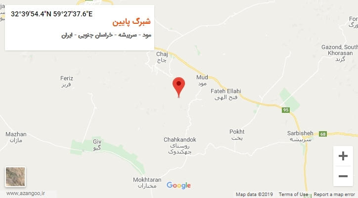 روستای شبرگ پایین بر روی نقشه
