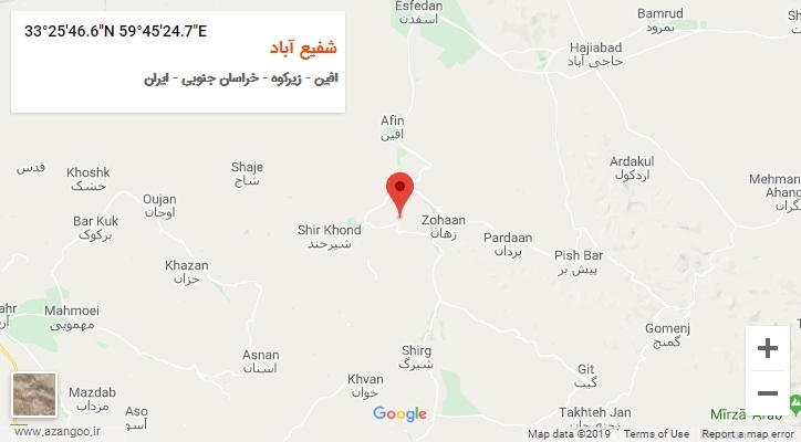 روستای شفیع آباد بر روی نقشه