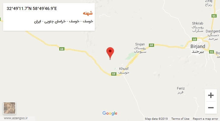 روستای شهنه بر روی نقشه