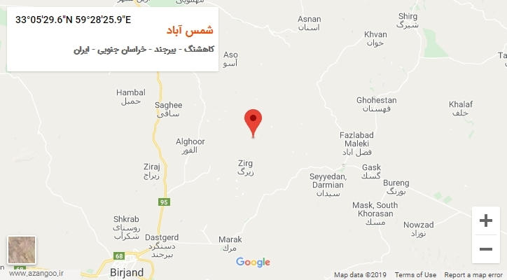 روستای شمس آباد بر روی نقشه