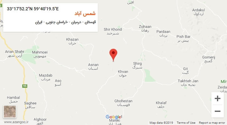 روستای شمس آباد بر روی نقشه
