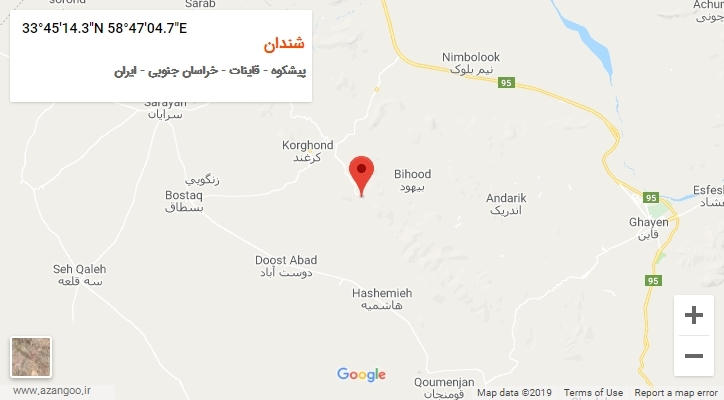 روستای شندان بر روی نقشه