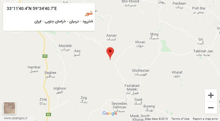 روستای شور بر روی نقشه