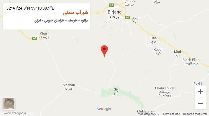 روستای شورآب مندلی بر روی نقشه