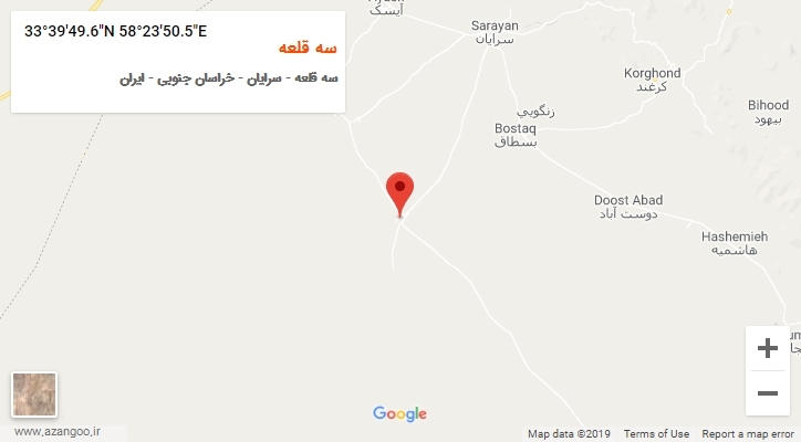 روستای سه قلعه بر روی نقشه