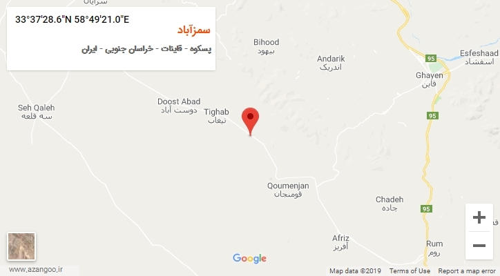 روستای سمزآباد بر روی نقشه