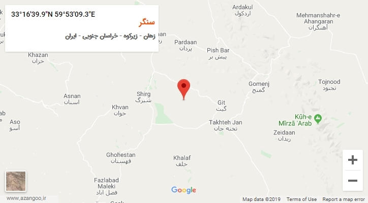روستای سنگر بر روی نقشه