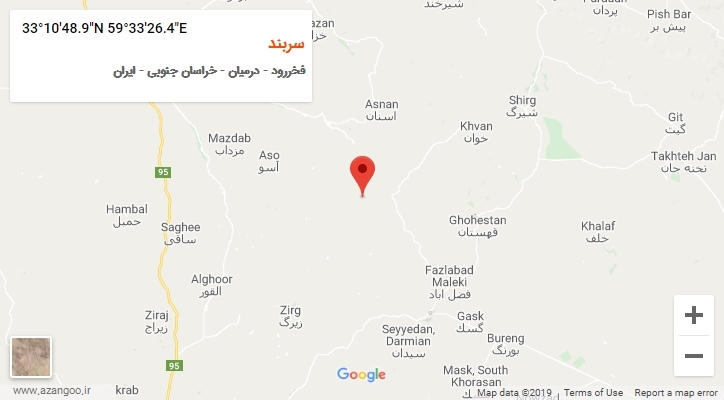 روستای سربند بر روی نقشه