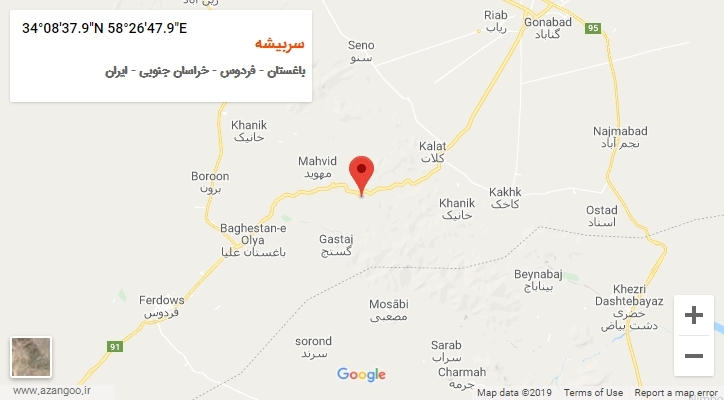 روستای سربیشه بر روی نقشه