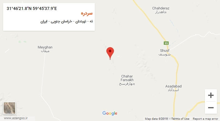 روستای سردره بر روی نقشه