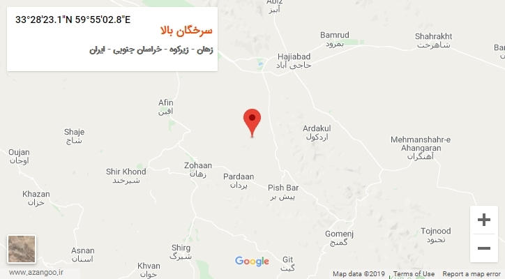 روستای سرخگان بالا بر روی نقشه