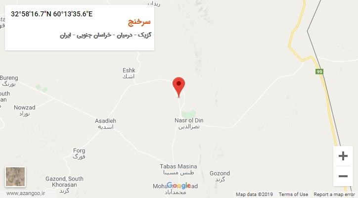 روستای سرخنج بر روی نقشه