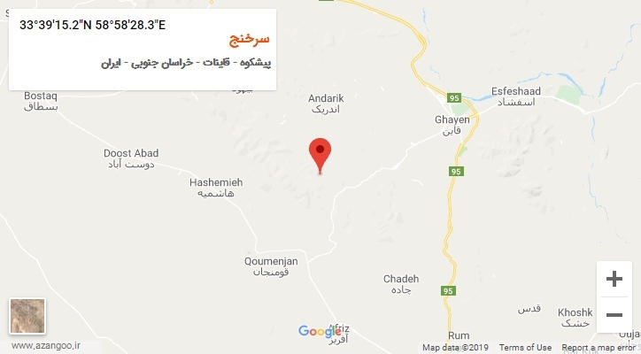 روستای سرخنج بر روی نقشه