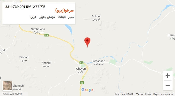 روستای سرخو(زیرو) بر روی نقشه