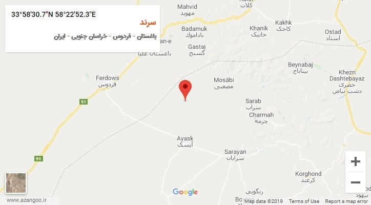 روستای سرند بر روی نقشه