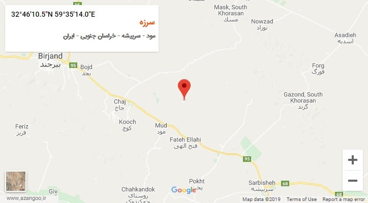 روستای سرزه بر روی نقشه