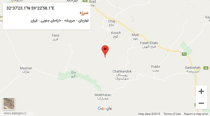 روستای سرزه بر روی نقشه