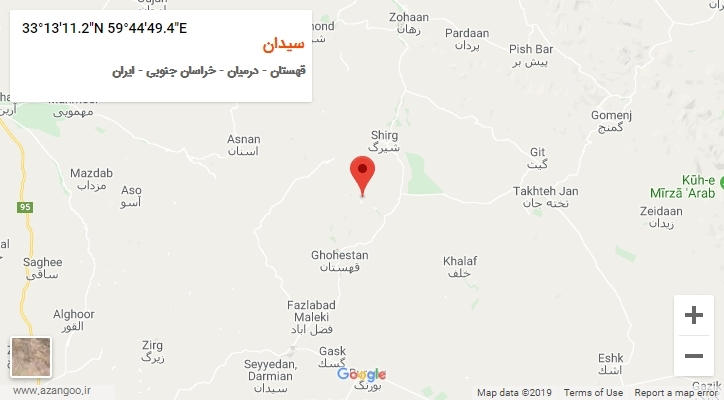 روستای سیدان بر روی نقشه