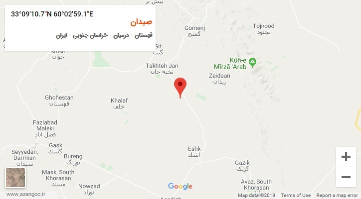 روستای صیدان بر روی نقشه