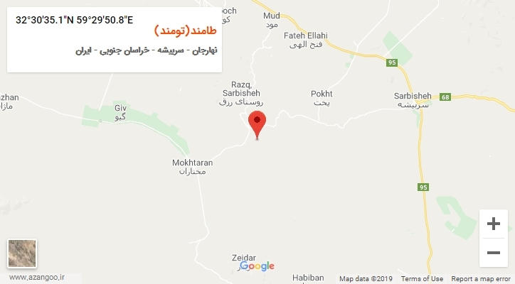 روستای طامند(تومند) بر روی نقشه