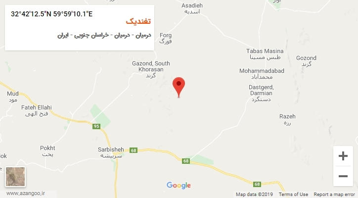 روستای تغندیک بر روی نقشه