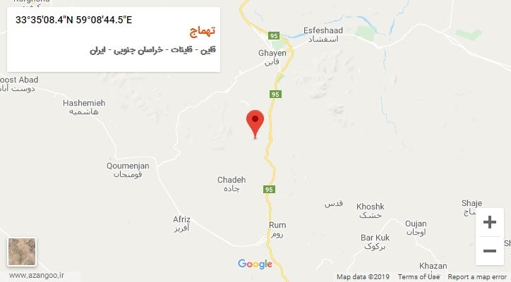 روستای تهماج بر روی نقشه
