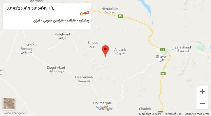 روستای تجن بر روی نقشه