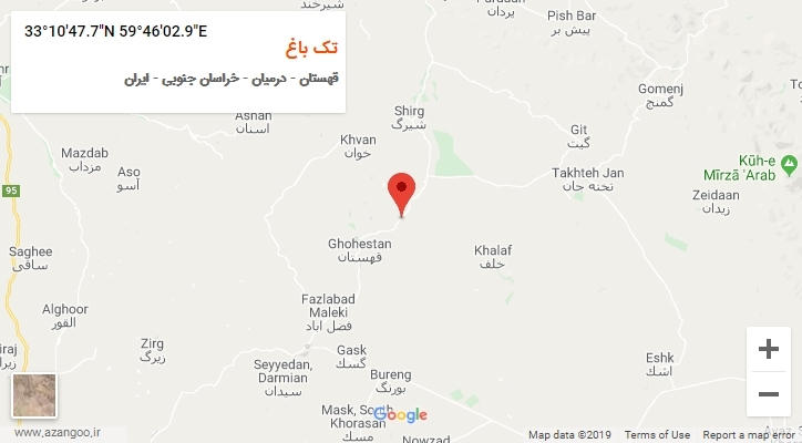 روستای تک باغ بر روی نقشه