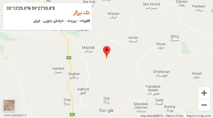 روستای تک برزگر بر روی نقشه