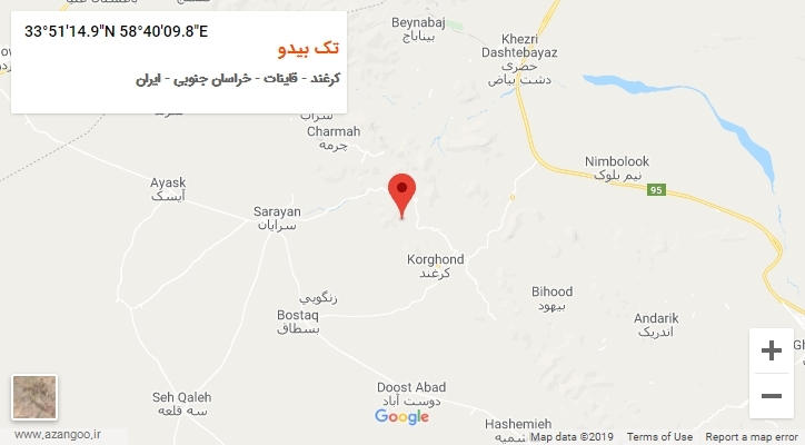 روستای تک بیدو بر روی نقشه