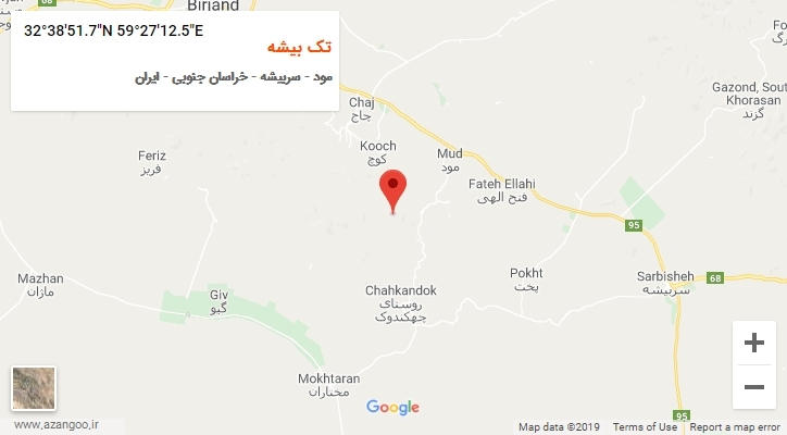 روستای تک بیشه بر روی نقشه