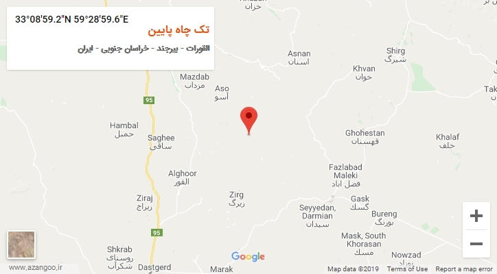 روستای تک چاه پایین بر روی نقشه